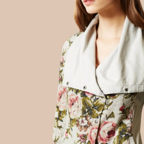 Anthropologie Saturday Sunday Rose's Rule floral moto jacket snap closure L.g. - Picture 6 of 10